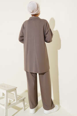 Loyşa Yarım Fermuarlı Taşlı İkili Takım Vizon - Thumbnail