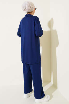 Loyşa Yarım Fermuarlı Taşlı İkili Takım Lacivert - Thumbnail