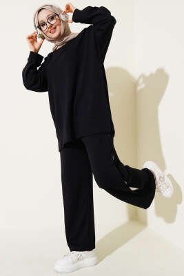 Pazarium - Loyşa Garni Çizgili İkili Takım Siyah