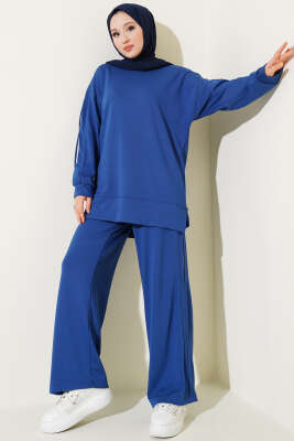 Pazarium - Loyşa Garni Çizgili İkili Takım İndigo