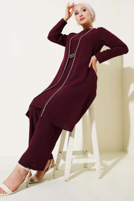 Pazarium - Taş Sıra Detaylı İkili Takım Bordo