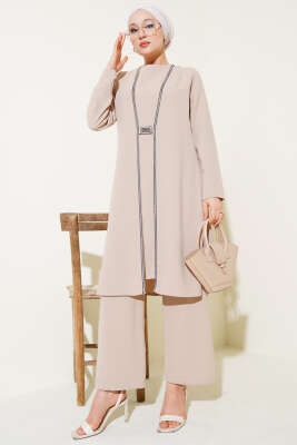 Pazarium - Taş Sıra Detaylı İkili Takım Bej