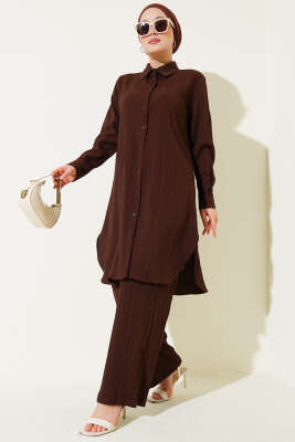 Pazarium - Düğmeli Ağaç Kabuğu İkili Takım Kahve