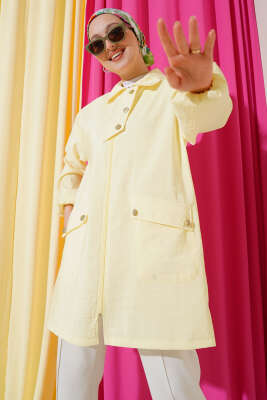 Pazarium - Fermuarlı Gömlek Yaka Kap Sarı