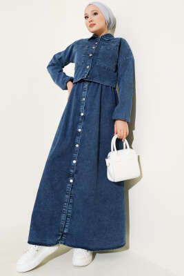 Pazarium - Boydan Metal Düğmeli Jile İkili Takım Kot