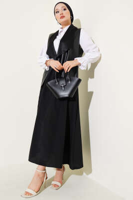 Deri Kısa Yelek Siyah - Thumbnail