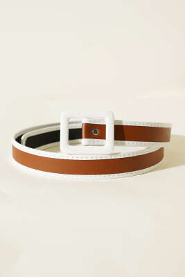 Pazarium - Şerit Detaylı Kemer Taba