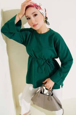 Duble Kol İp Bağcıklı Tunik Zümrüt - Thumbnail
