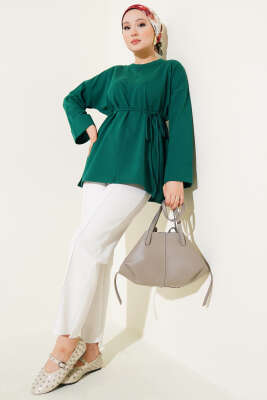 Duble Kol İp Bağcıklı Tunik Zümrüt - Thumbnail
