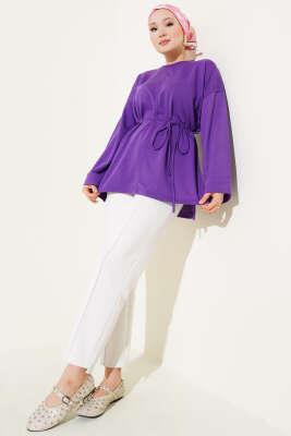 Duble Kol İp Bağcıklı Tunik Lila - Thumbnail