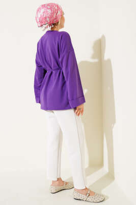 Duble Kol İp Bağcıklı Tunik Lila - Thumbnail