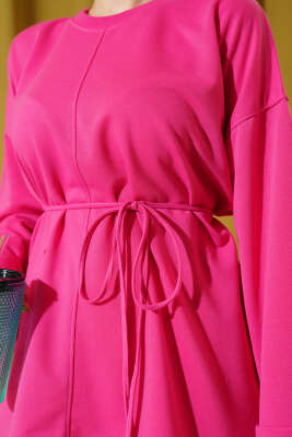 Duble Kol İp Bağcıklı Tunik Fuşya - Thumbnail