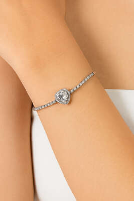 Kalpli Su Taşlı Bileklik Gümüş - Thumbnail