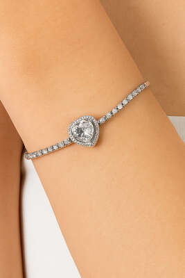 Kalpli Su Taşlı Bileklik Gümüş - Thumbnail