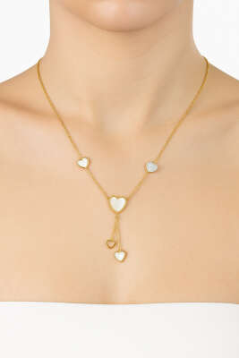 Sedefli Kalpli Kolye Gold - Thumbnail