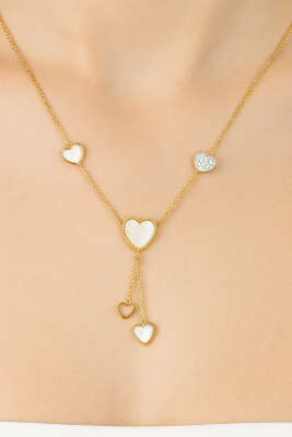 Sedefli Kalpli Kolye Gold - Thumbnail