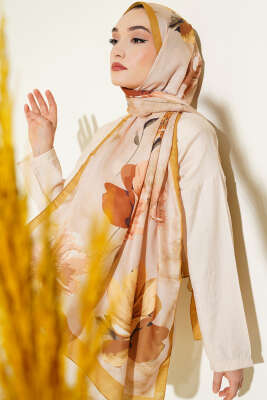 Pazarium - Retro Çiçek Desenli Şal Sarı