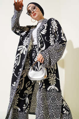 Pazarium - Salaş Kimono Takım Siyah Desenli