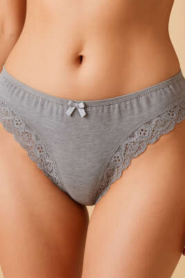 Kenarları Dantelli Külot Gri - Thumbnail