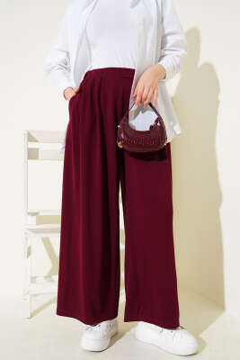 Pazarium - Loyşa Cepli Geniş Paça Pantolon Bordo