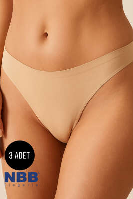 Pazarium - NBB Dikişsiz 3'lü String Külot Siyah Beyaz Ten