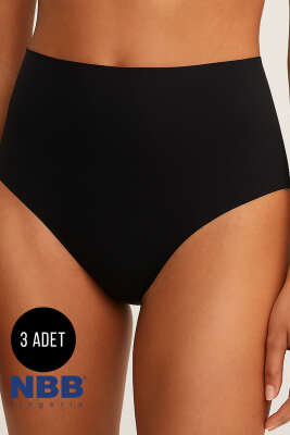 Pazarium - NBB 3'lü Lazer Kesim Yüksek Bel Külot Siyah