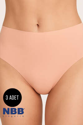 Pazarium - NBB 3'lü Lazer Kesim Yüksek Bel Külot Ten Bordo Cappucino