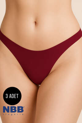 Pazarium - NBB 3'lü Lazer Kesim Tanga Ten Bordo Cappucino