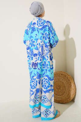 Etnik Desen Kimono İkili Takım Turkuaz - Thumbnail