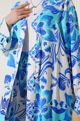 Etnik Desen Kimono İkili Takım Turkuaz - Thumbnail