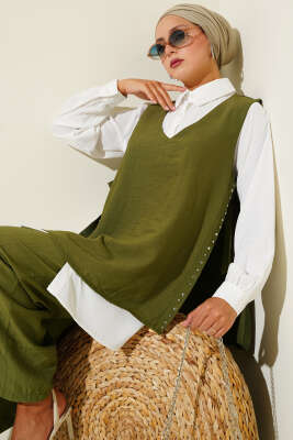 Pazarium - Yanları Bağlamalı Üçlü Takım Haki