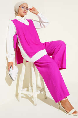 Pazarium - Yanları Bağlamalı Üçlü Takım Fuşya