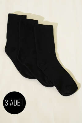 Erkek 3'lü Fitilli Kolej Çorap Siyah - Thumbnail