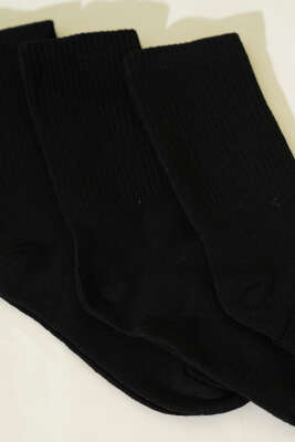 Erkek 3'lü Fitilli Kolej Çorap Siyah - Thumbnail