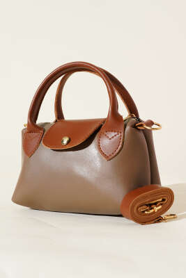 Pazarium - Fermuarlı Çıtçıtlı Çanta Vizon