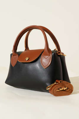 Pazarium - Fermuarlı Çıtçıtlı Çanta Siyah Taba