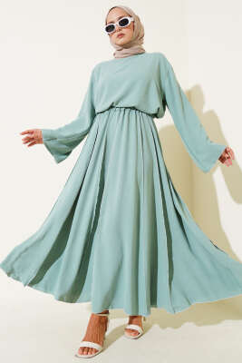 Pazarium - Ters Dikiş Detaylı Etekli İkili Takım Çağla Yeşili