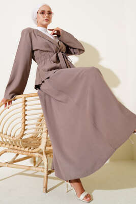 Pazarium - Bel Lastikli Tensel Etekli İkili Takım Vizon