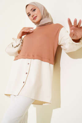 Pazarium - Bilekleri Tünelli Garnili Tunik Kestane