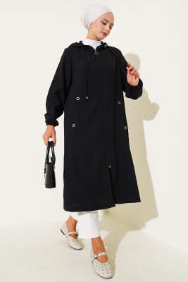 Pazarium - Kapüşonlu Cepli Ağaç Kabuğu Kap Siyah