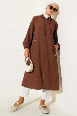 Pazarium - Kapüşonlu Cepli Ağaç Kabuğu Kap Kahve