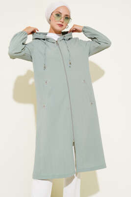 Pazarium - Kapüşonlu Cepli Ağaç Kabuğu Kap Çağla Yeşili