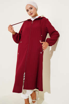 Pazarium - Kapüşonlu Cepli Ağaç Kabuğu Kap Bordo