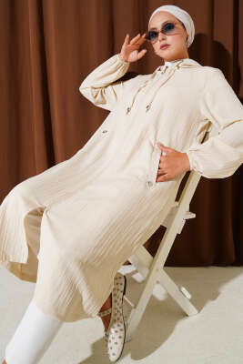 Pazarium - Kapüşonlu Cepli Ağaç Kabuğu Kap Bej