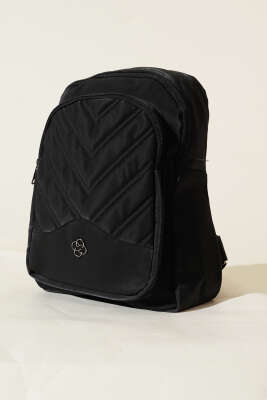 Dikiş Detaylı Çift Fermuarlı Sırt Çantası Siyah - Thumbnail