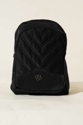 Dikiş Detaylı Çift Fermuarlı Sırt Çantası Siyah - Thumbnail