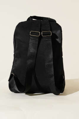 Dikiş Detaylı Çift Fermuarlı Sırt Çantası Siyah - Thumbnail