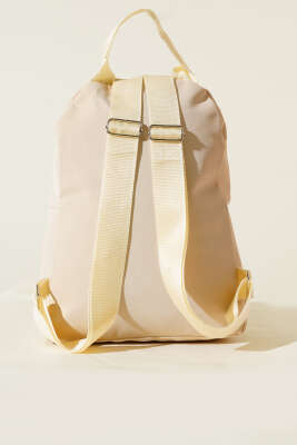 Dikiş Detaylı Çift Fermuarlı Sırt Çantası Bej - Thumbnail