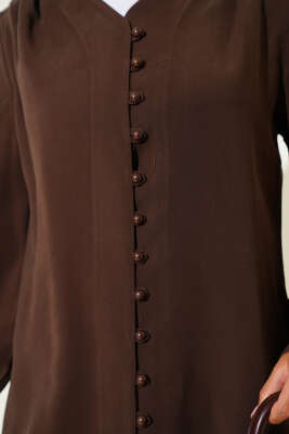 Brit Düğmeli Tensel Gömlek Kahve - Thumbnail