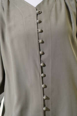 Brit Düğmeli Tensel Gömlek Haki - Thumbnail